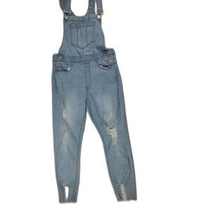 Forever 21 Size 27 Womens Overalls Denim Jean Light Wash Skinny Distress Stretch